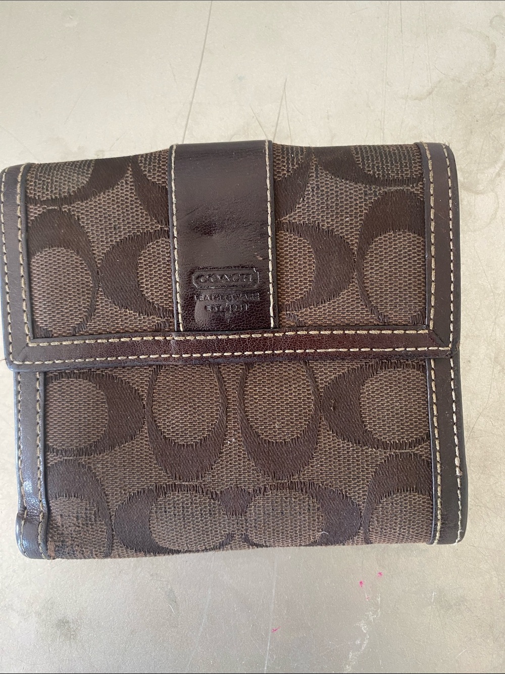 Coach Brown Signature Canvas Compact Wallet